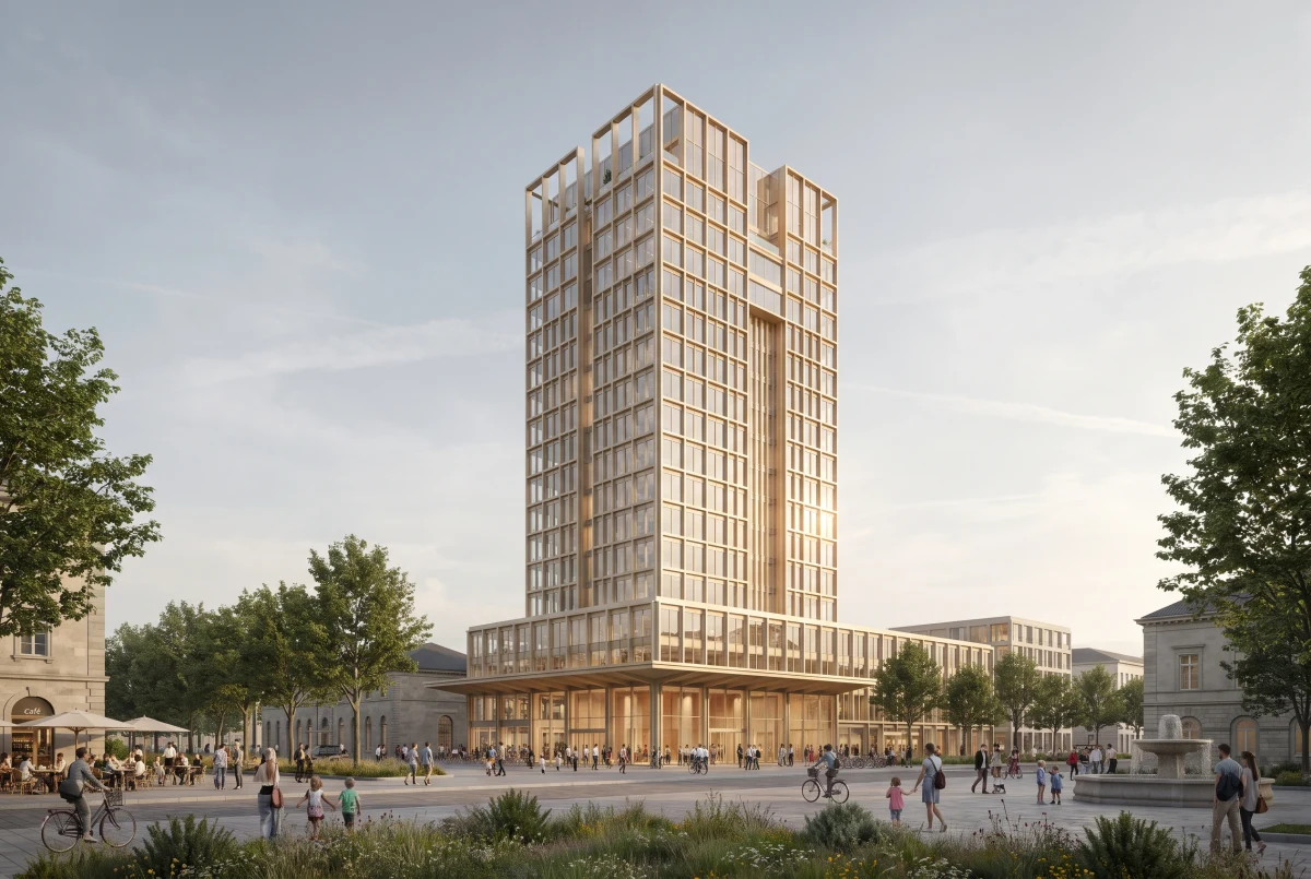 北欧车站综合体与城市广场，综合公共建筑 AI 设计参考