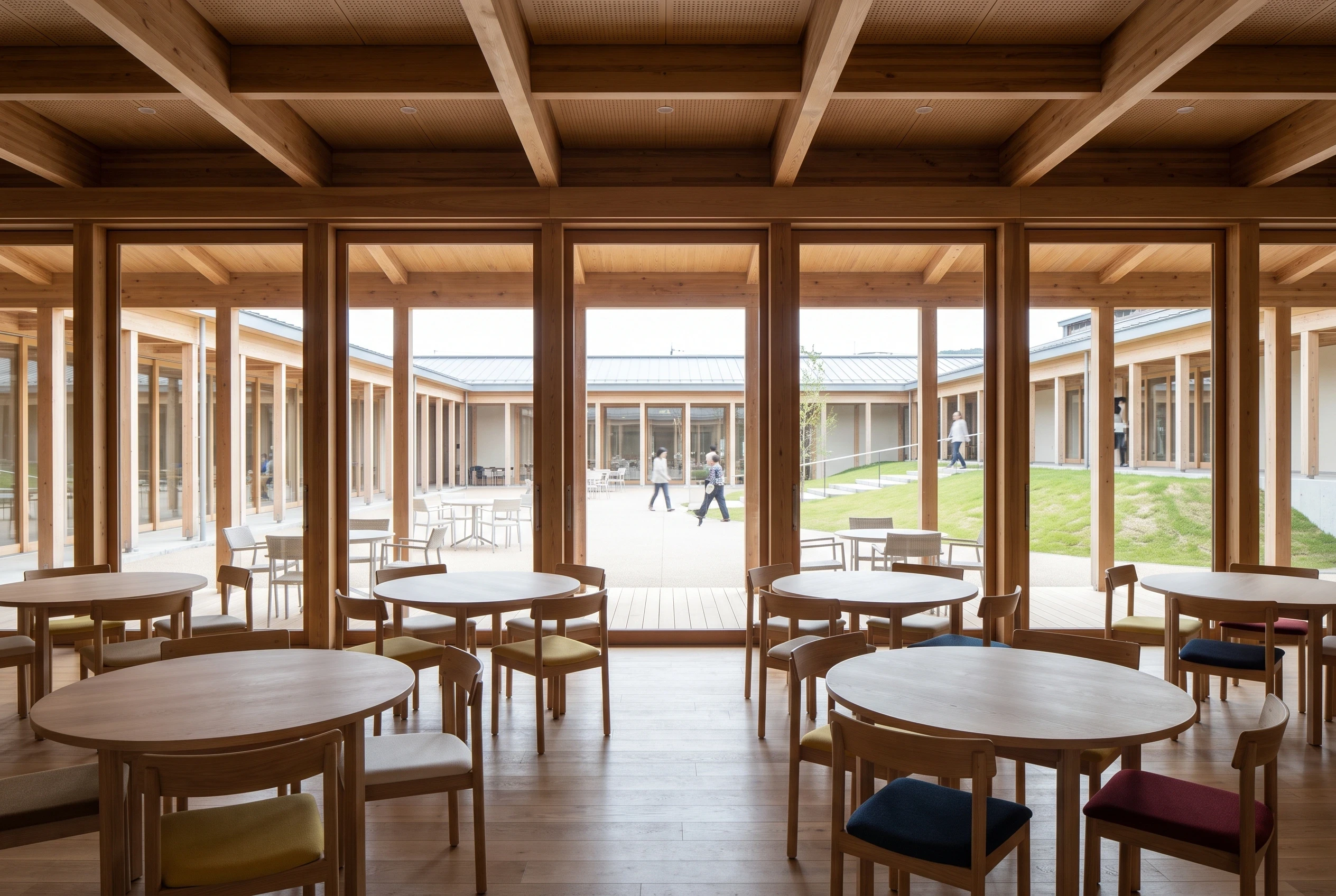 木构庭院餐厅空间，餐饮 AI 设计参考