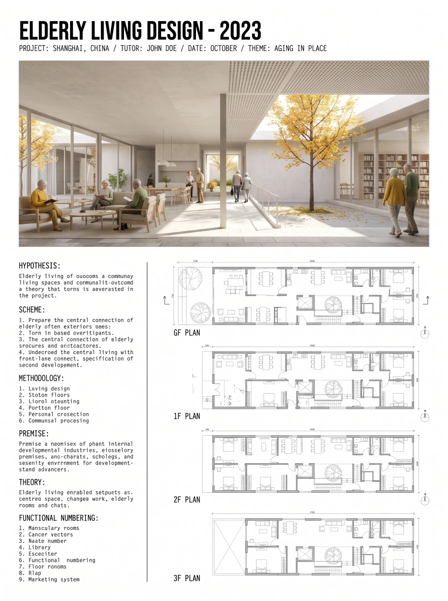 养老住宅作品集展板排版，展板排版 AI 设计参考