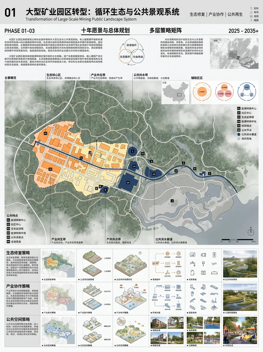 绿色矿园百年循环生态竞赛展板，展板排版 AI 设计参考