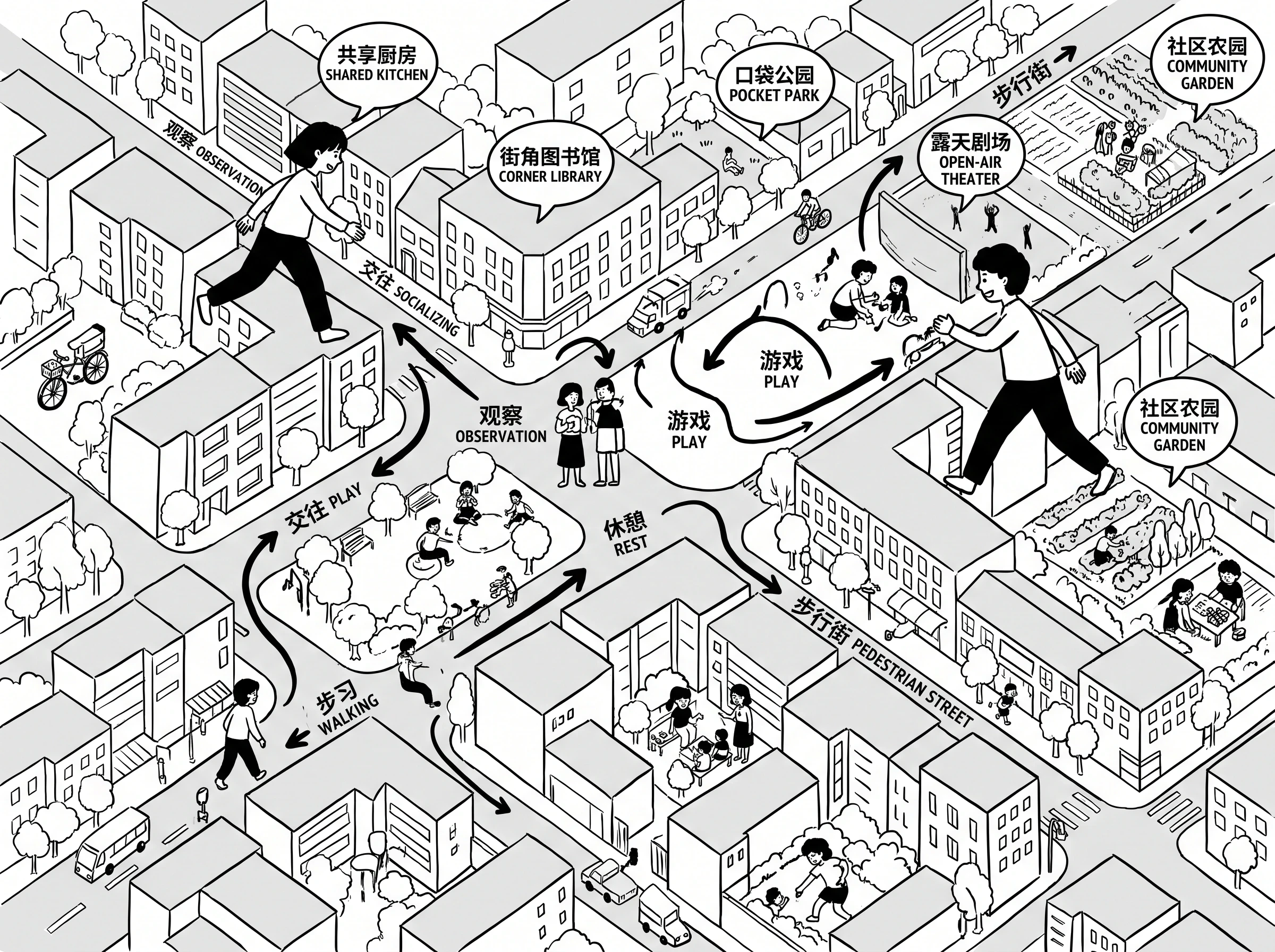 比尔霍纳广场行为愿景图，人群行为 AI 设计参考