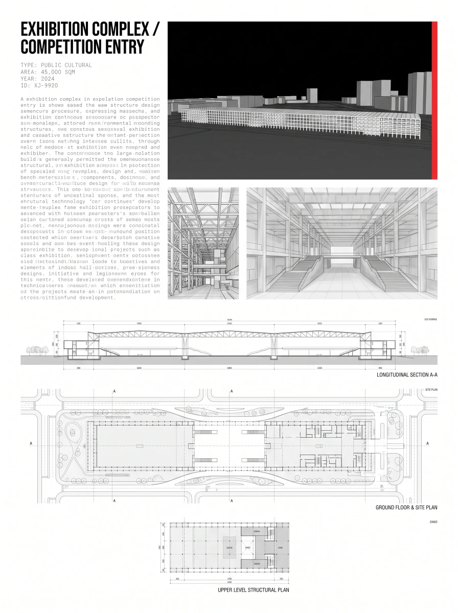 嘉洛塔展览建筑作品集，展板排版 AI 设计参考