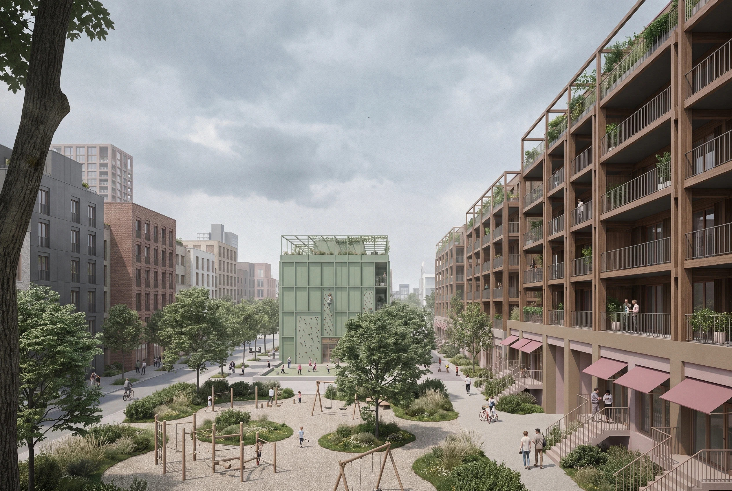 科隆林荫复合社区庭院，广场公共空间 AI 设计参考