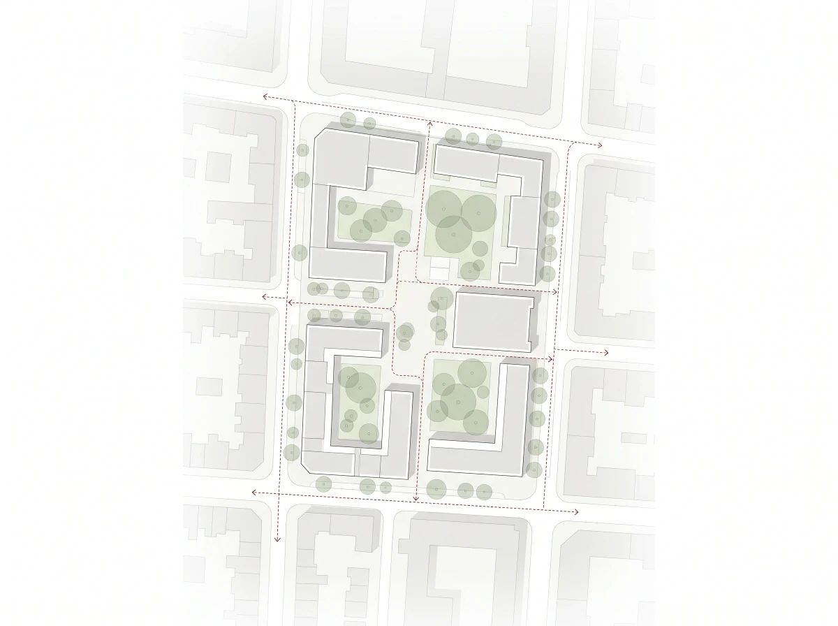 文化建筑场地流线总图，功能流线 AI 设计参考