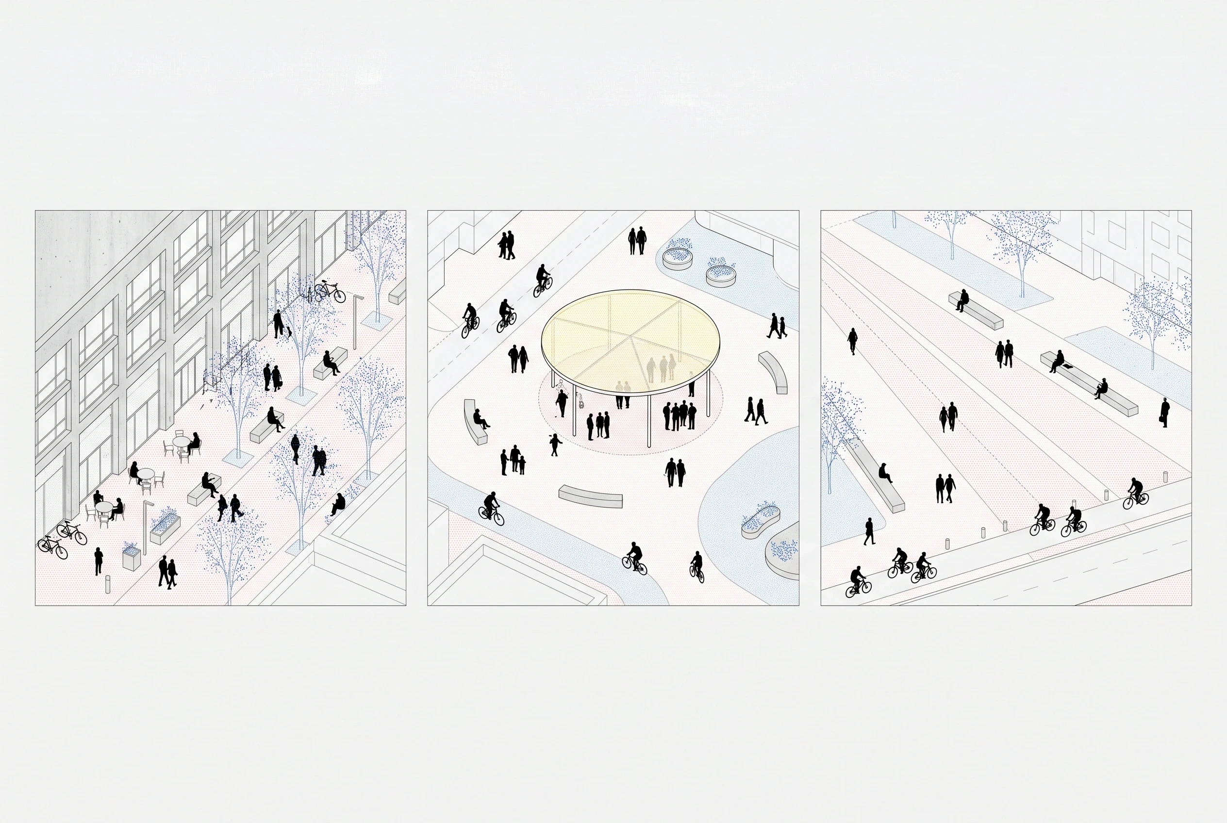 公共空间三联拼贴展板，展板排版 AI 设计参考