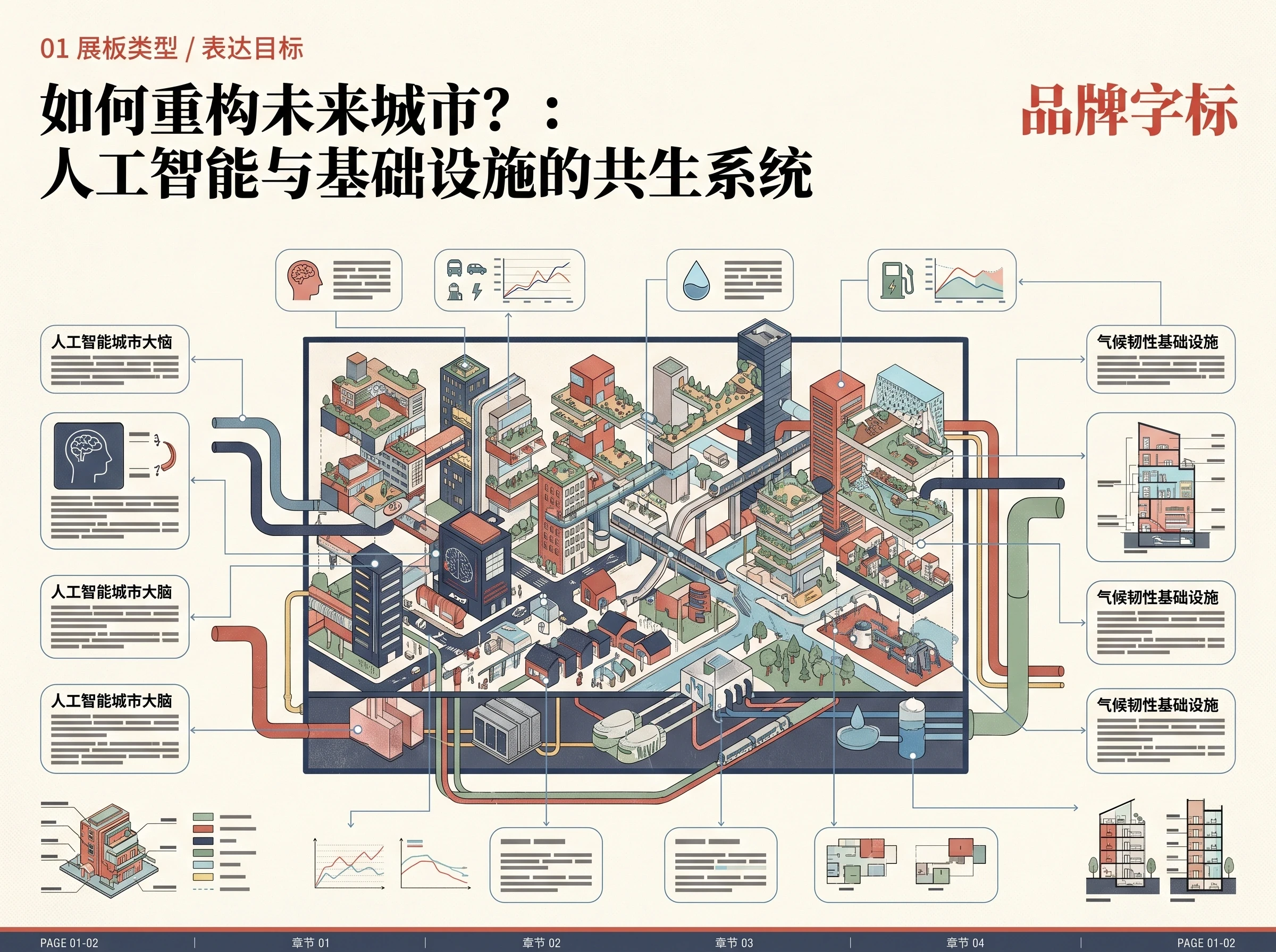 未来城市规划信息图展板，展板排版 AI 设计参考