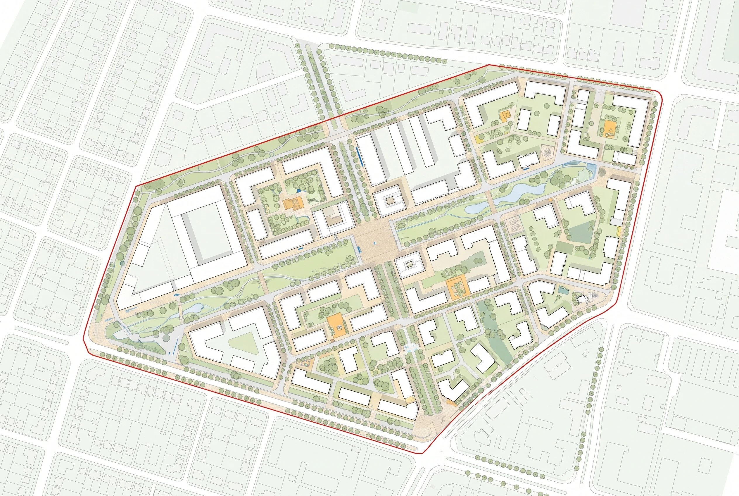 城市更新总平面彩色规划图，总平面 AI 设计参考