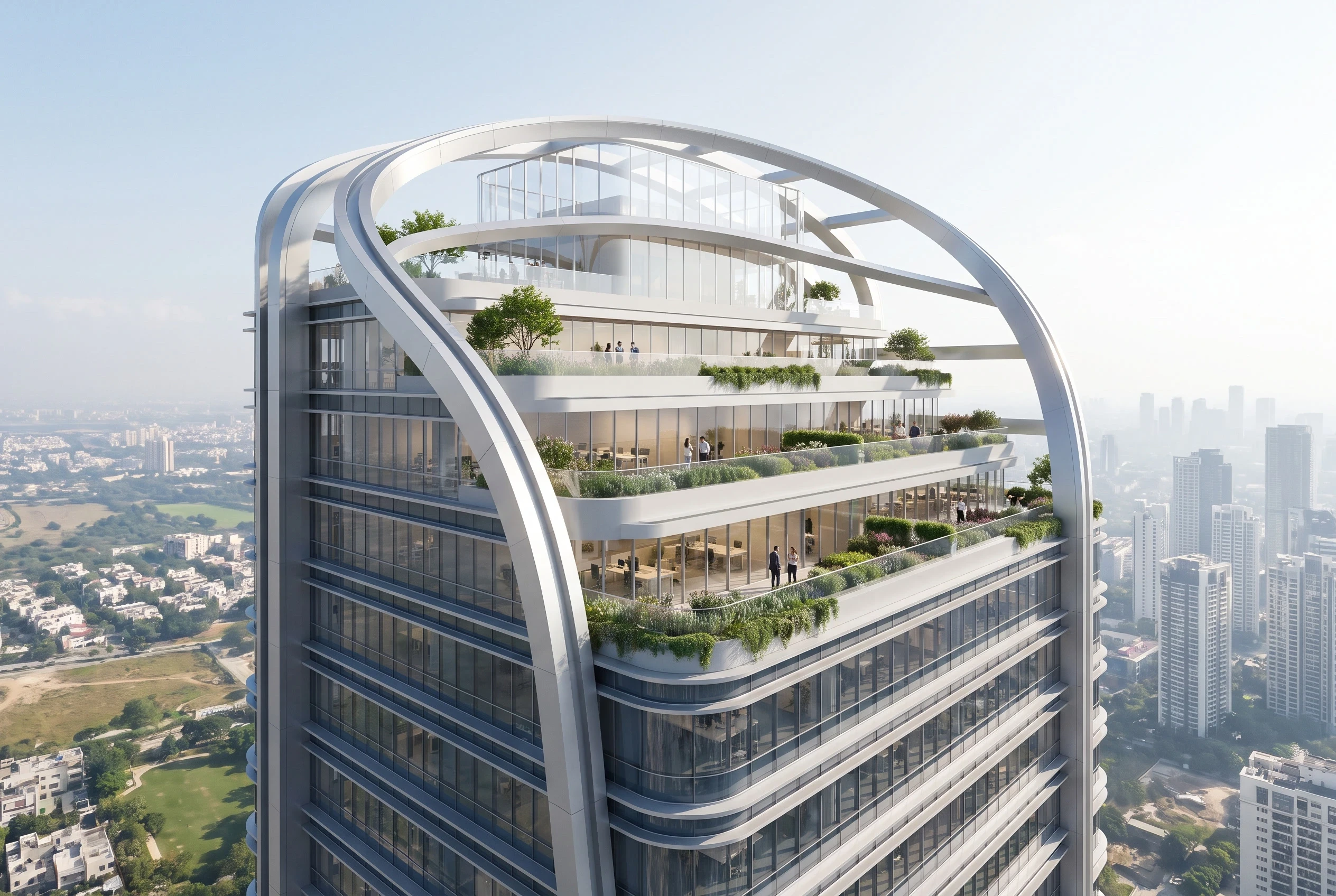 空中花园办公塔楼，办公商业 AI 设计参考