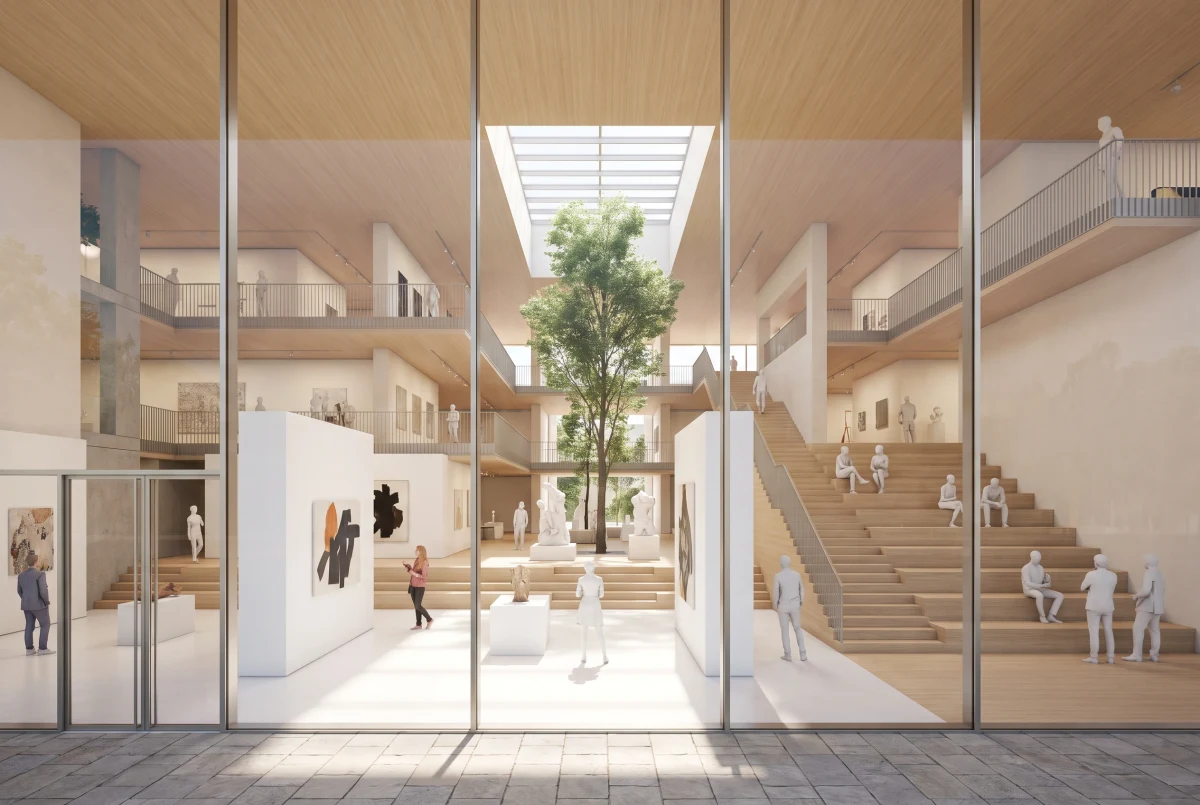 木质中庭文化展陈空间，文化展陈 AI 设计参考