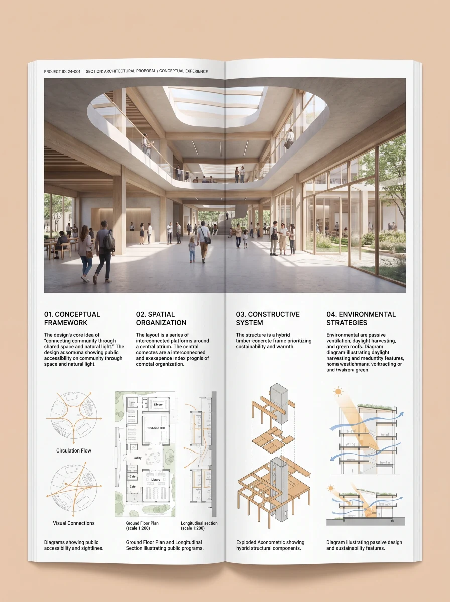 竞赛展板的公共建筑叙事，展板排版 AI 设计参考