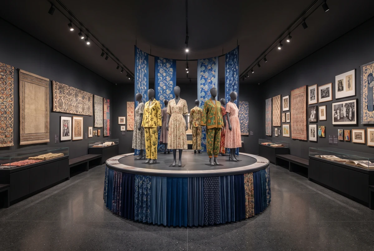 深色织物主题展陈空间，文化展陈 AI 设计参考