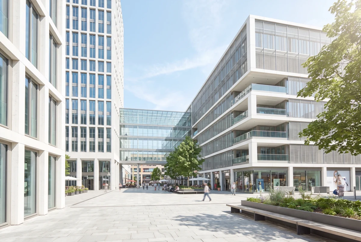 城市商业广场建筑空间，办公商业 AI 设计参考