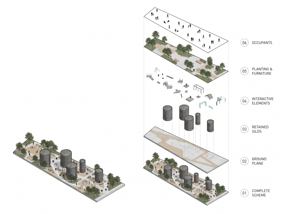 工业遗存公园空间关系，空间关系 AI 设计参考