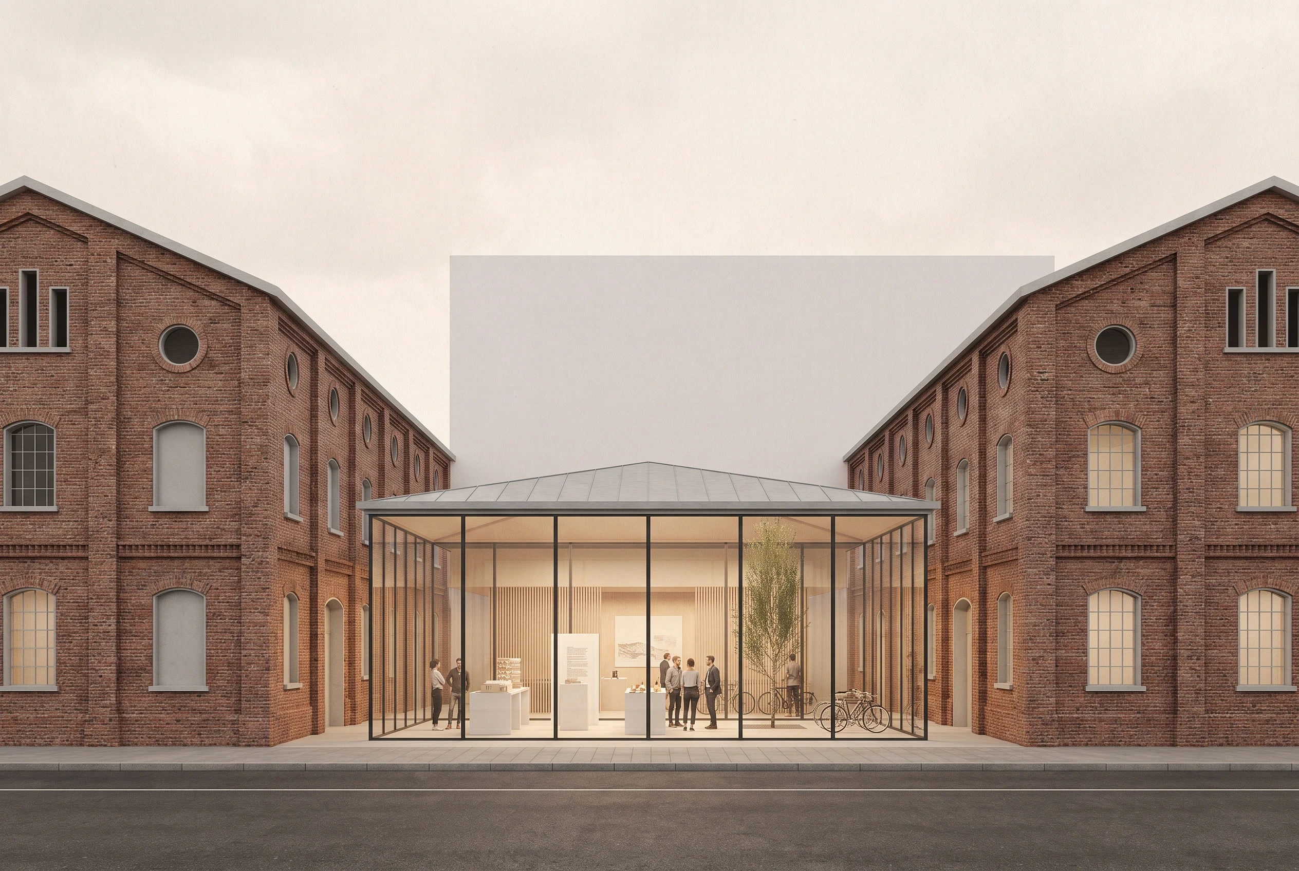 红砖建筑中的建筑学院，教育校园 AI 设计参考