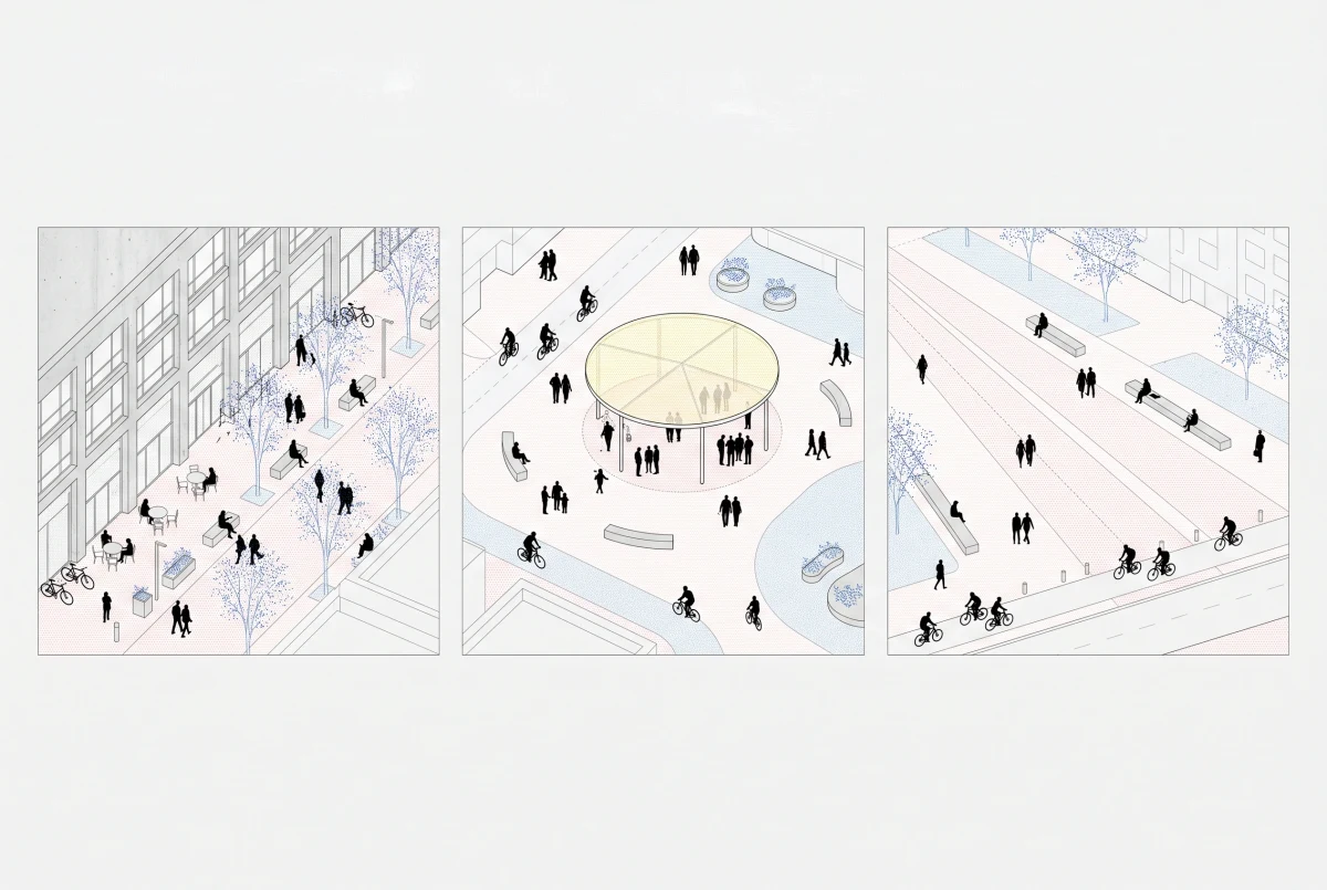 公共空间三联拼贴展板，展板排版 AI 设计参考
