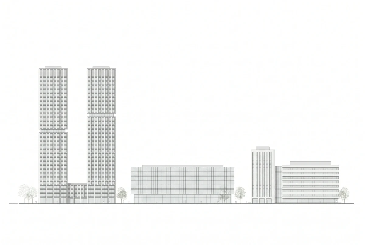 Hardturm场地建筑立面总览，立面 AI 设计参考