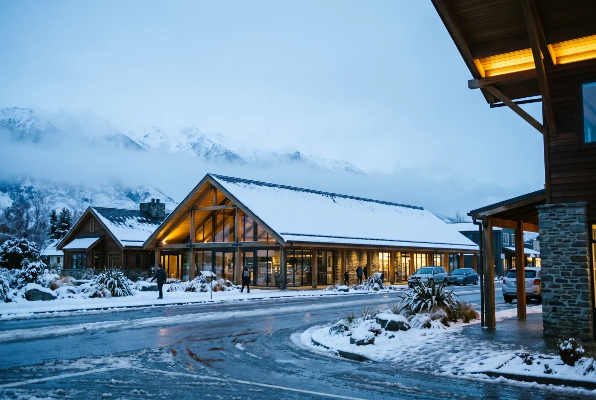 雪山小镇商业街景，办公商业 AI 设计参考