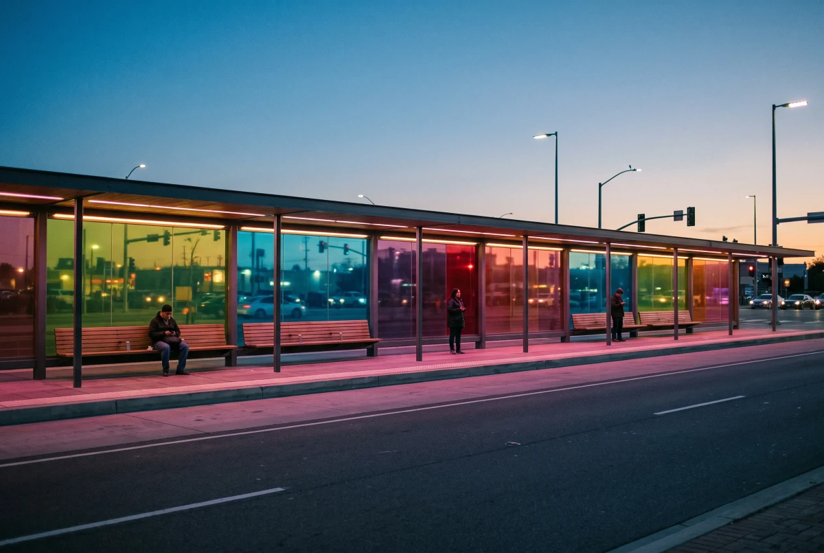 黄昏彩色候车廊道，街道更新 AI 设计参考
