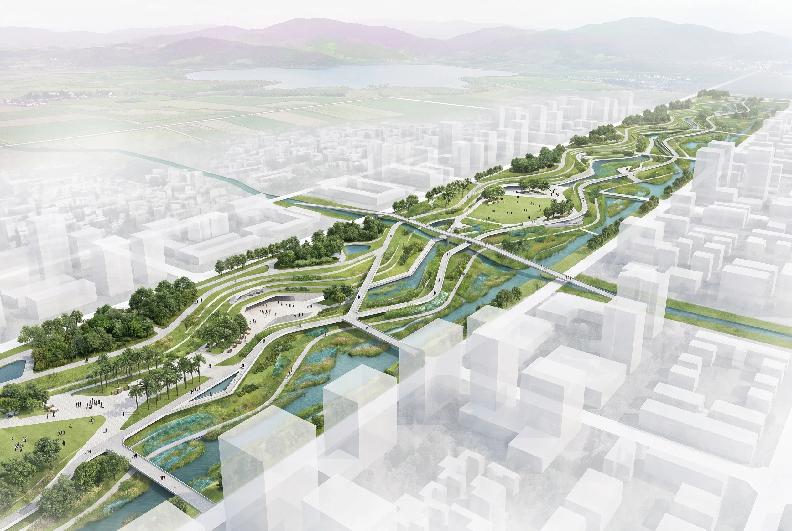 山城绿廊公园总体景观，公园绿地 AI 设计参考