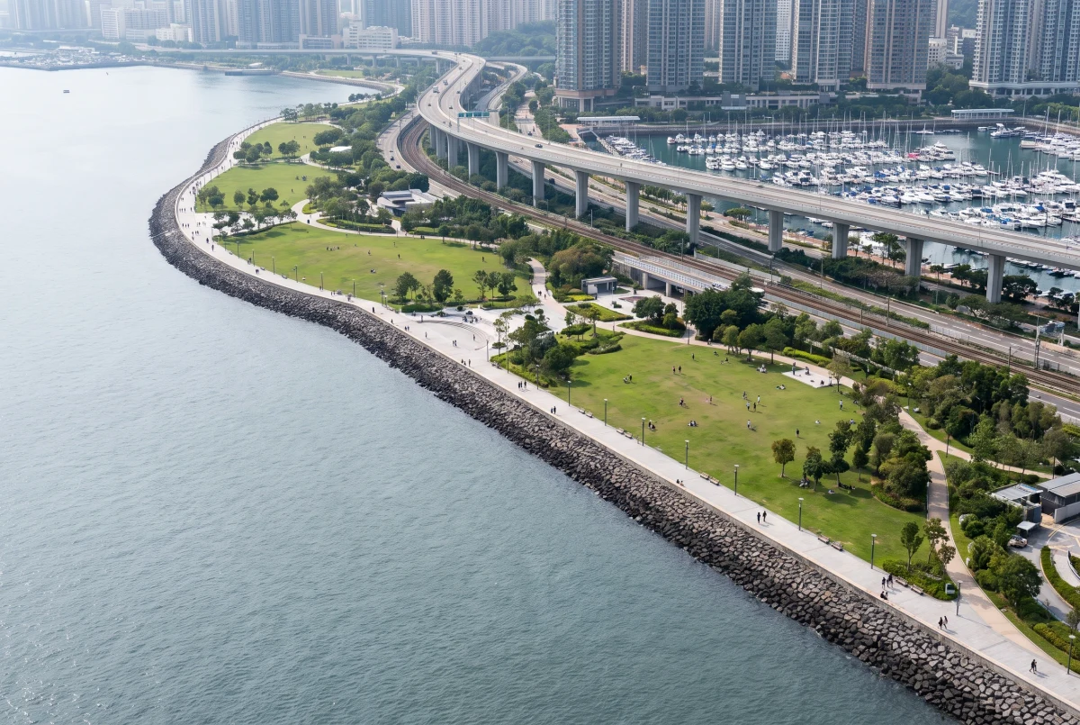 港湾桥畔滨水公园，滨水空间 AI 设计参考