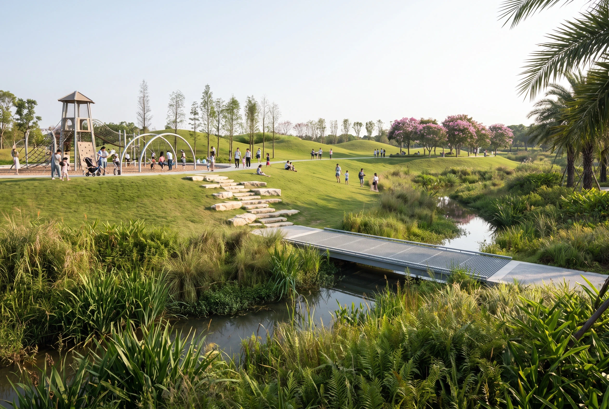 阳光花谷湿地公园，公园绿地 AI 设计参考