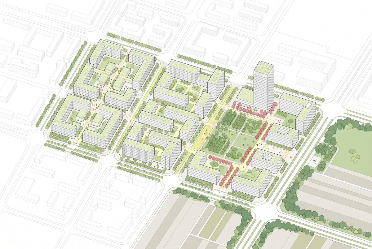 汉堡城市门户轴测规划图，城市设计 AI 设计参考