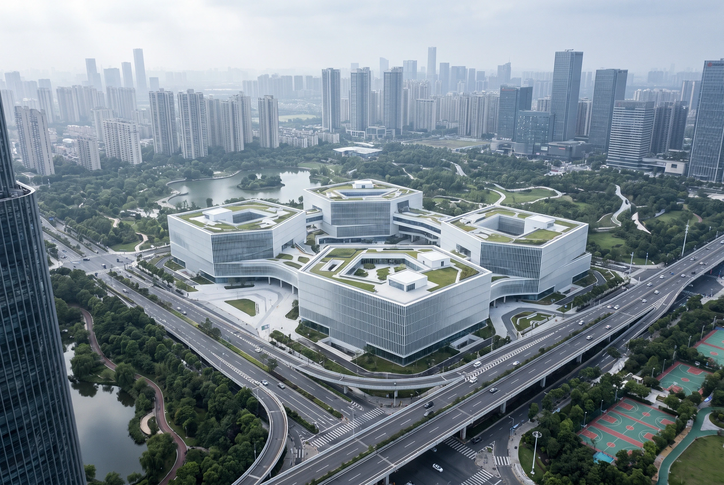 城市中的绿色图书馆，文化展览 AI 设计参考