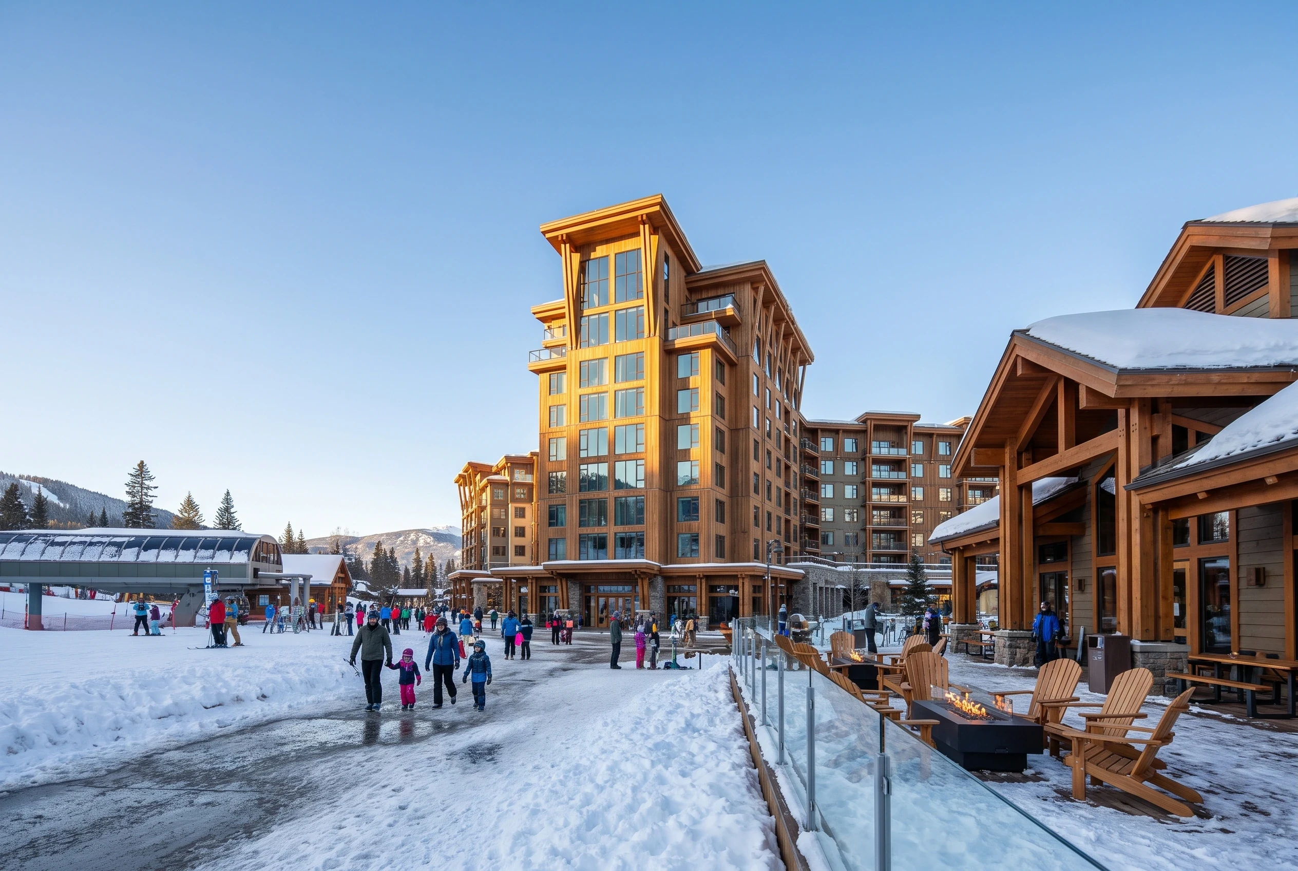 雪山度假村冬日广场，酒店度假 AI 设计参考