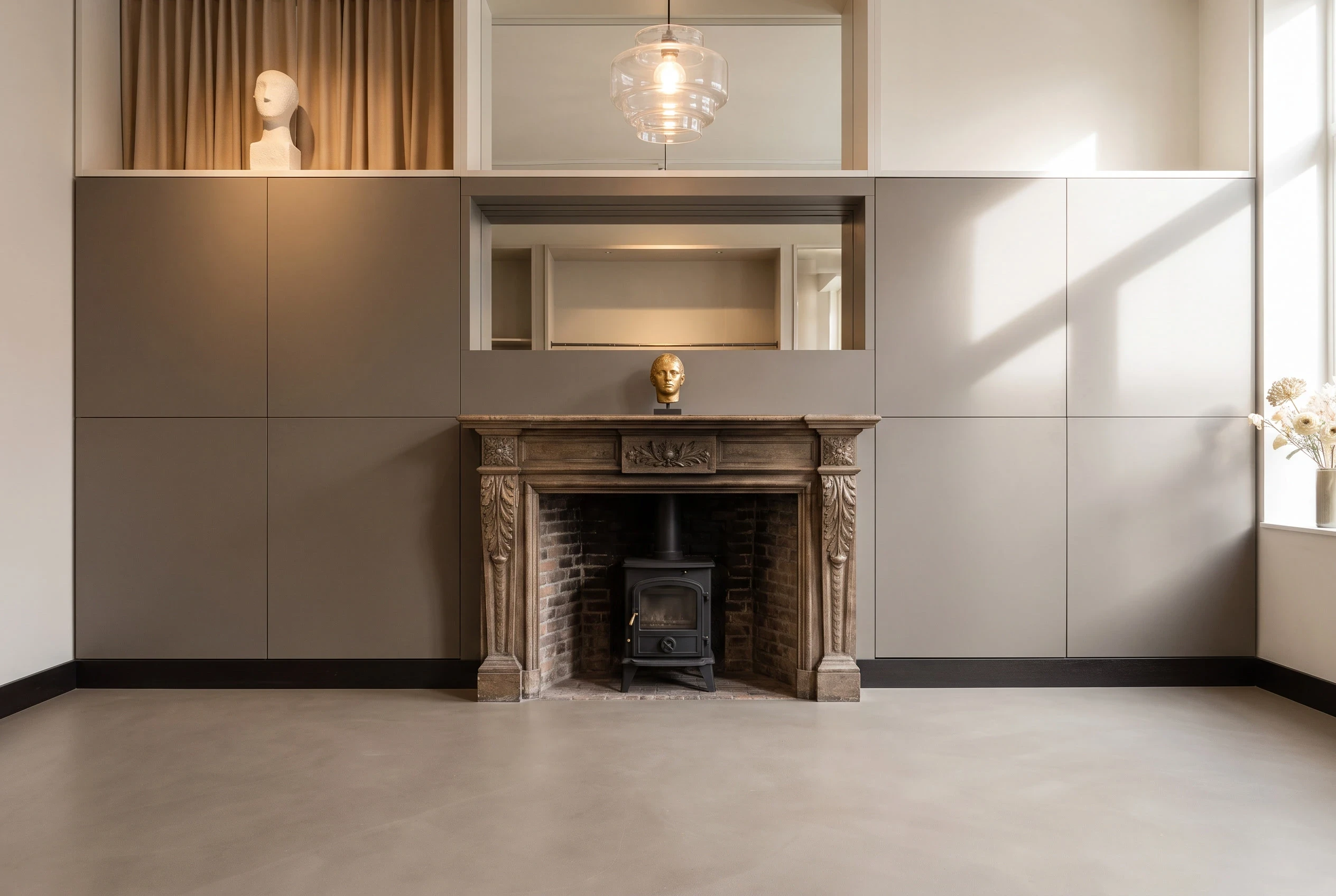 壁炉陈设概念店空间，商业零售 AI 设计参考