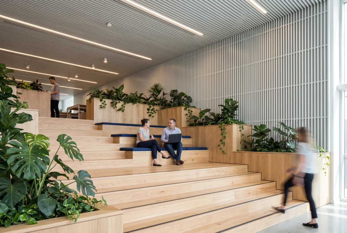 植物阶梯式办公空间，办公 AI 设计参考