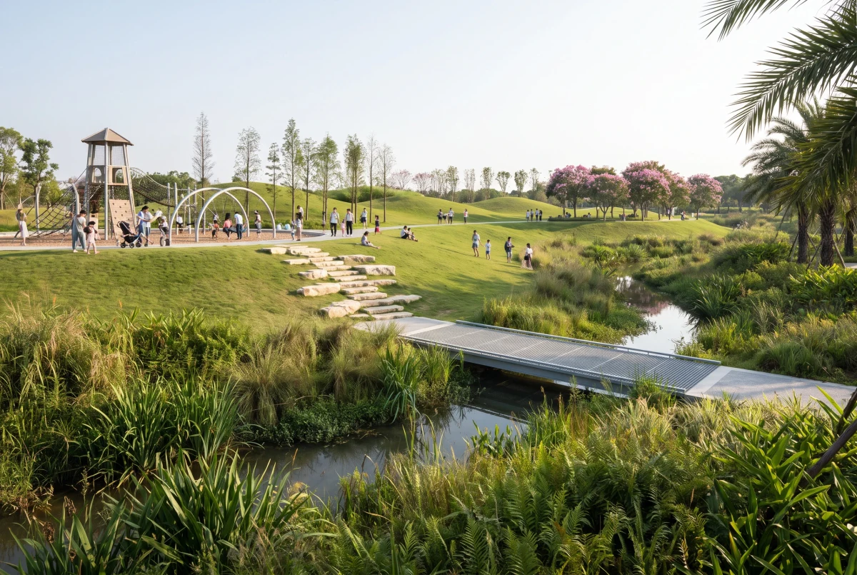 阳光花谷湿地公园，公园绿地 AI 设计参考