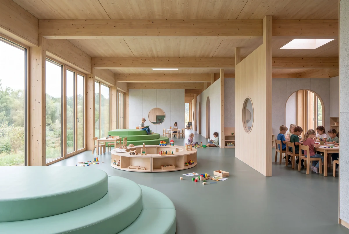 原木儿童共享活动空间，公共空间 AI 设计参考