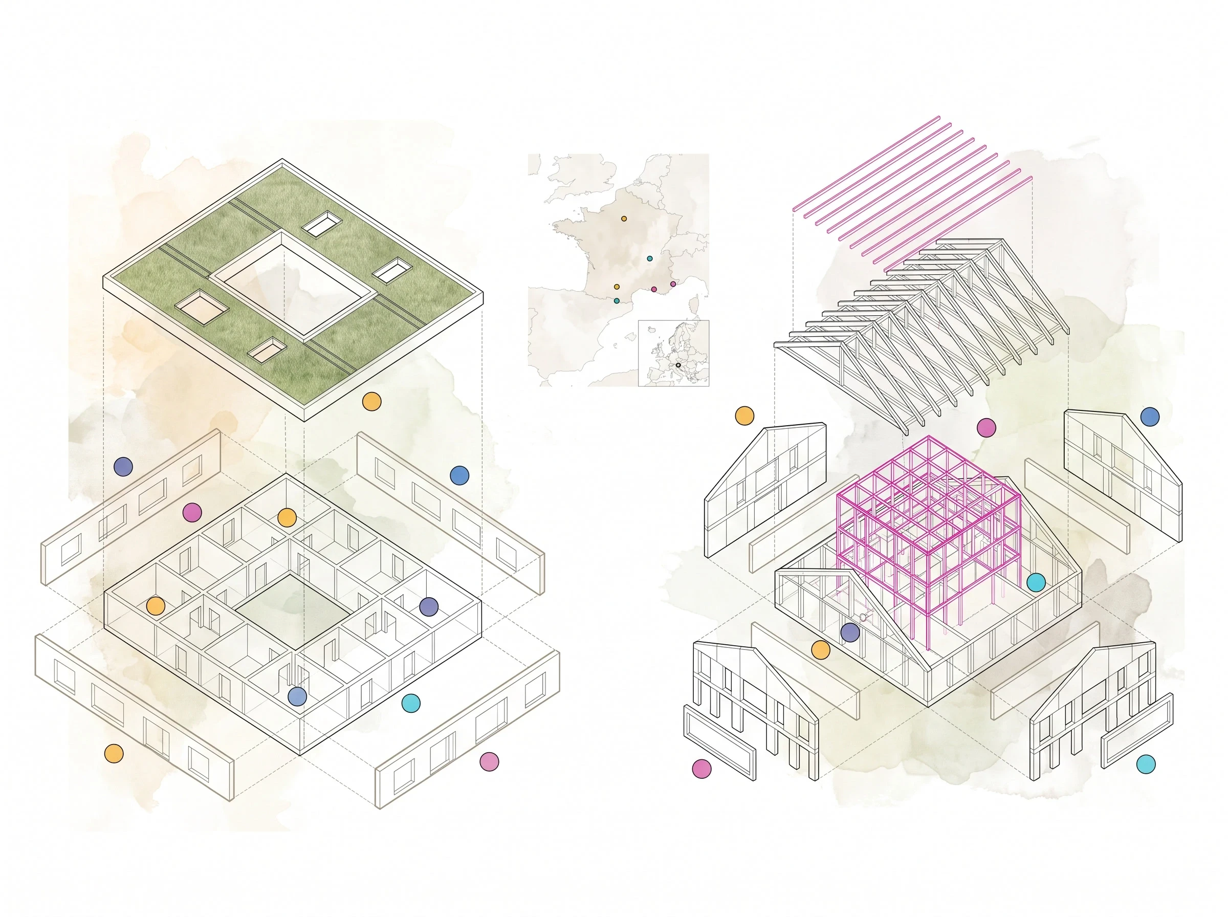 建筑空间关系轴测图，空间关系 AI 设计参考