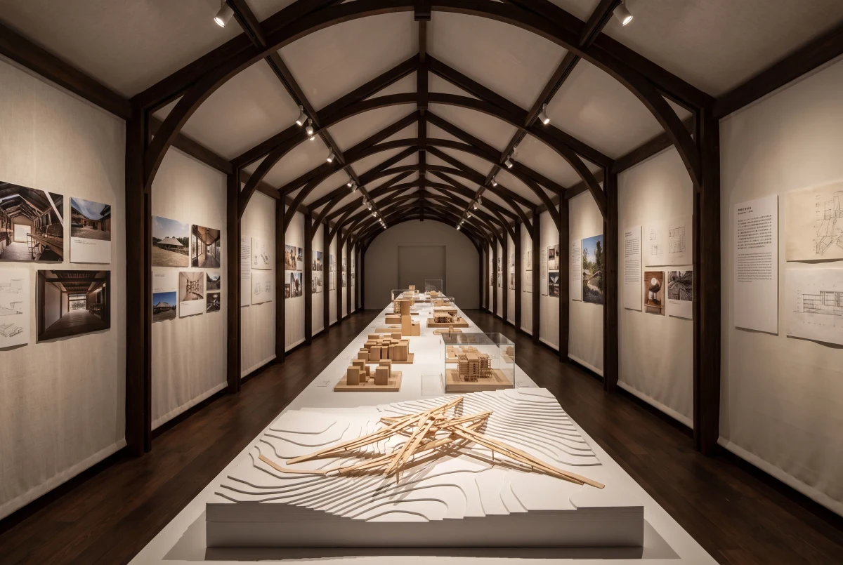木构展陈空间与建筑模型，文化展陈 AI 设计参考