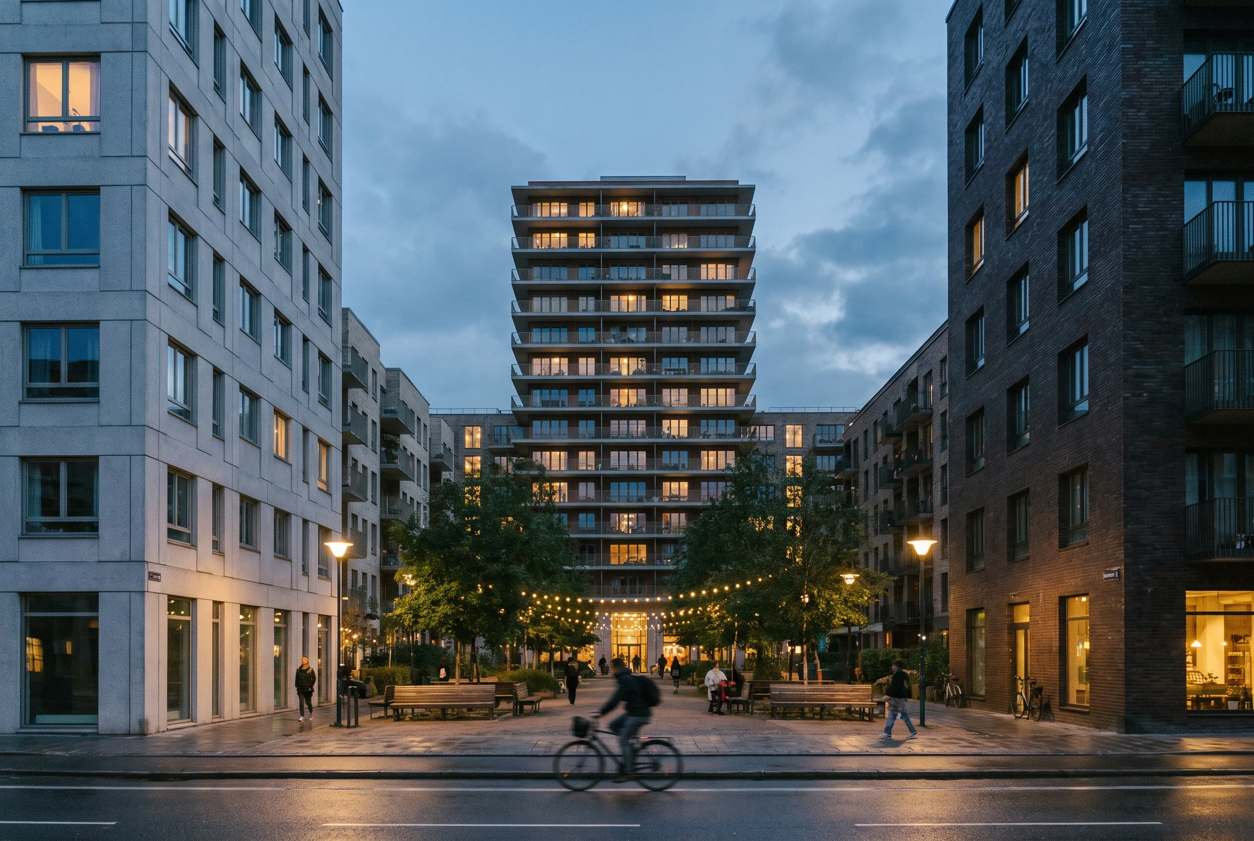 暮色林荫住宅街坊，住宅 AI 设计参考