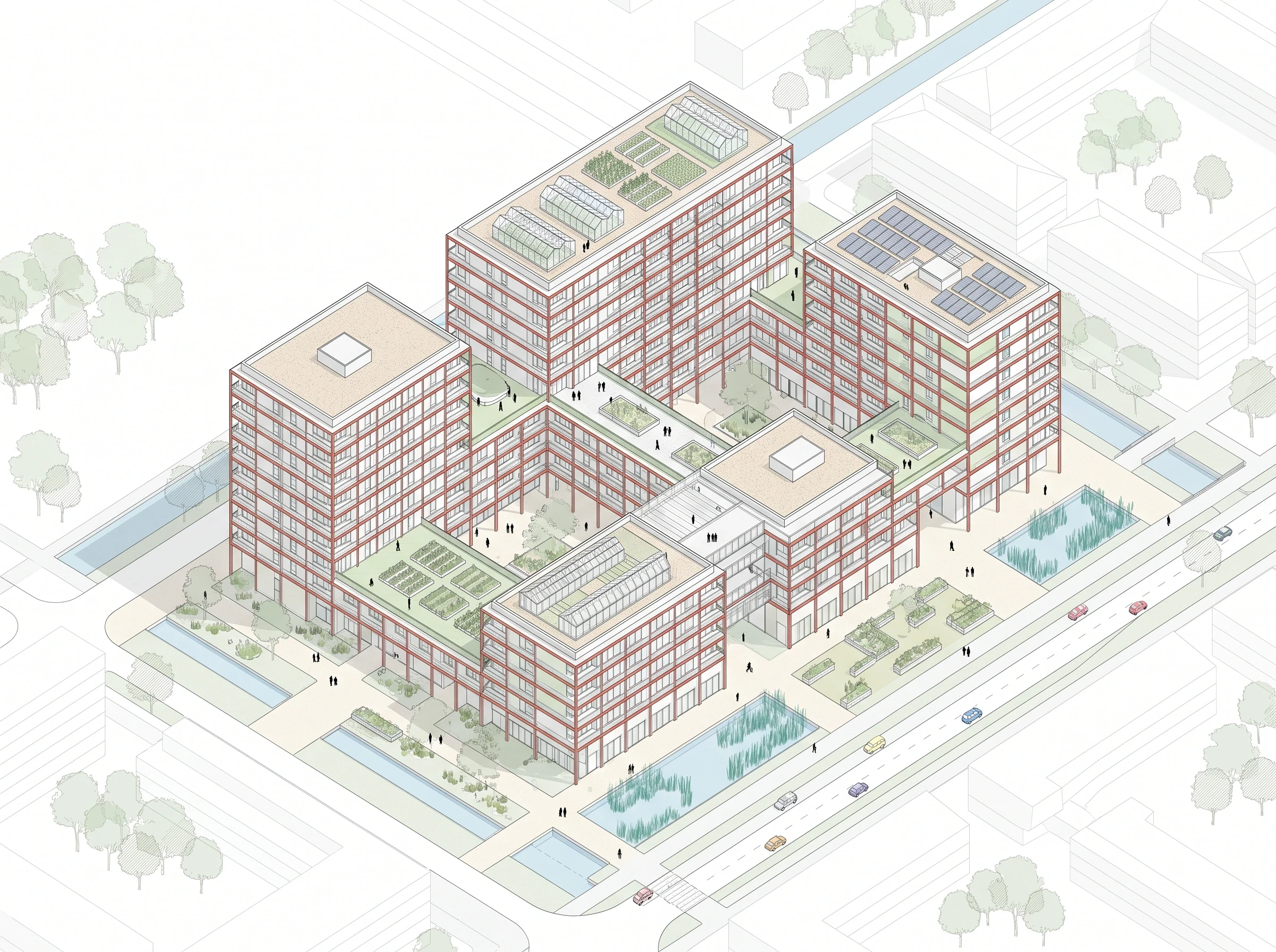 绿色社区建筑轴测图，轴测 AI 设计参考