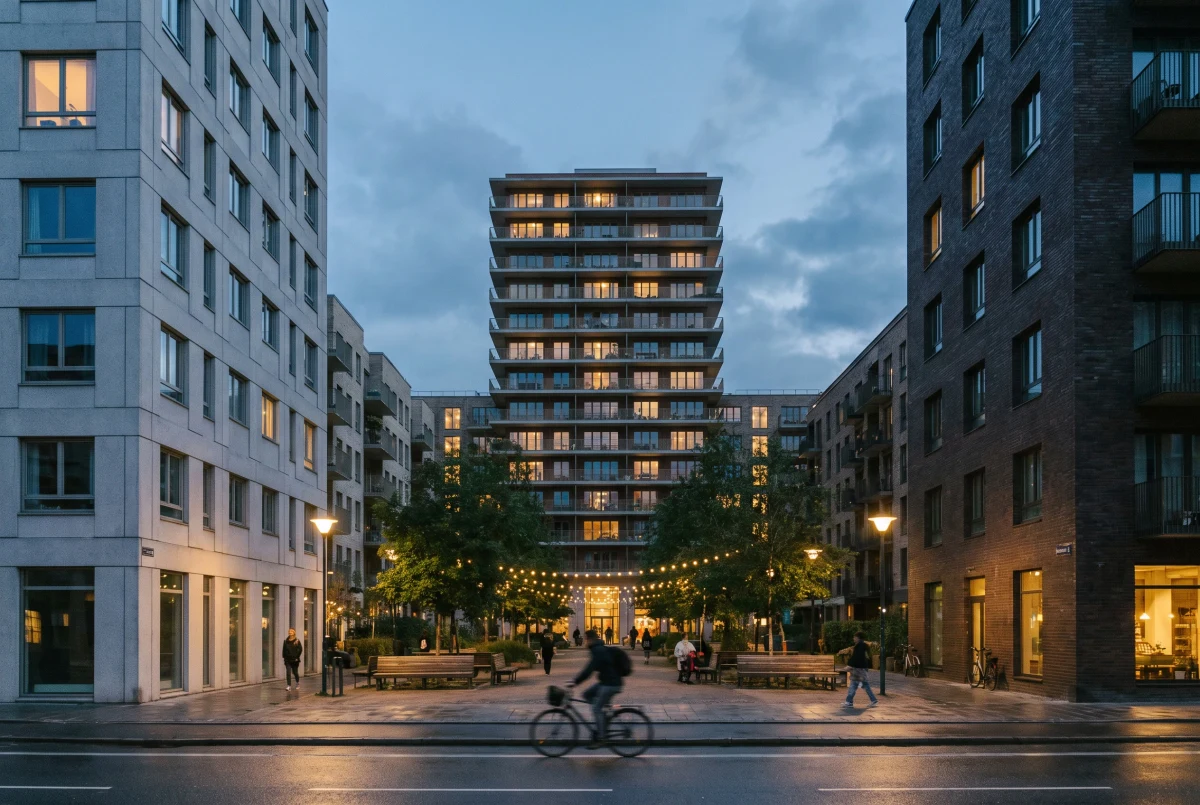 暮色林荫住宅街坊，住宅 AI 设计参考
