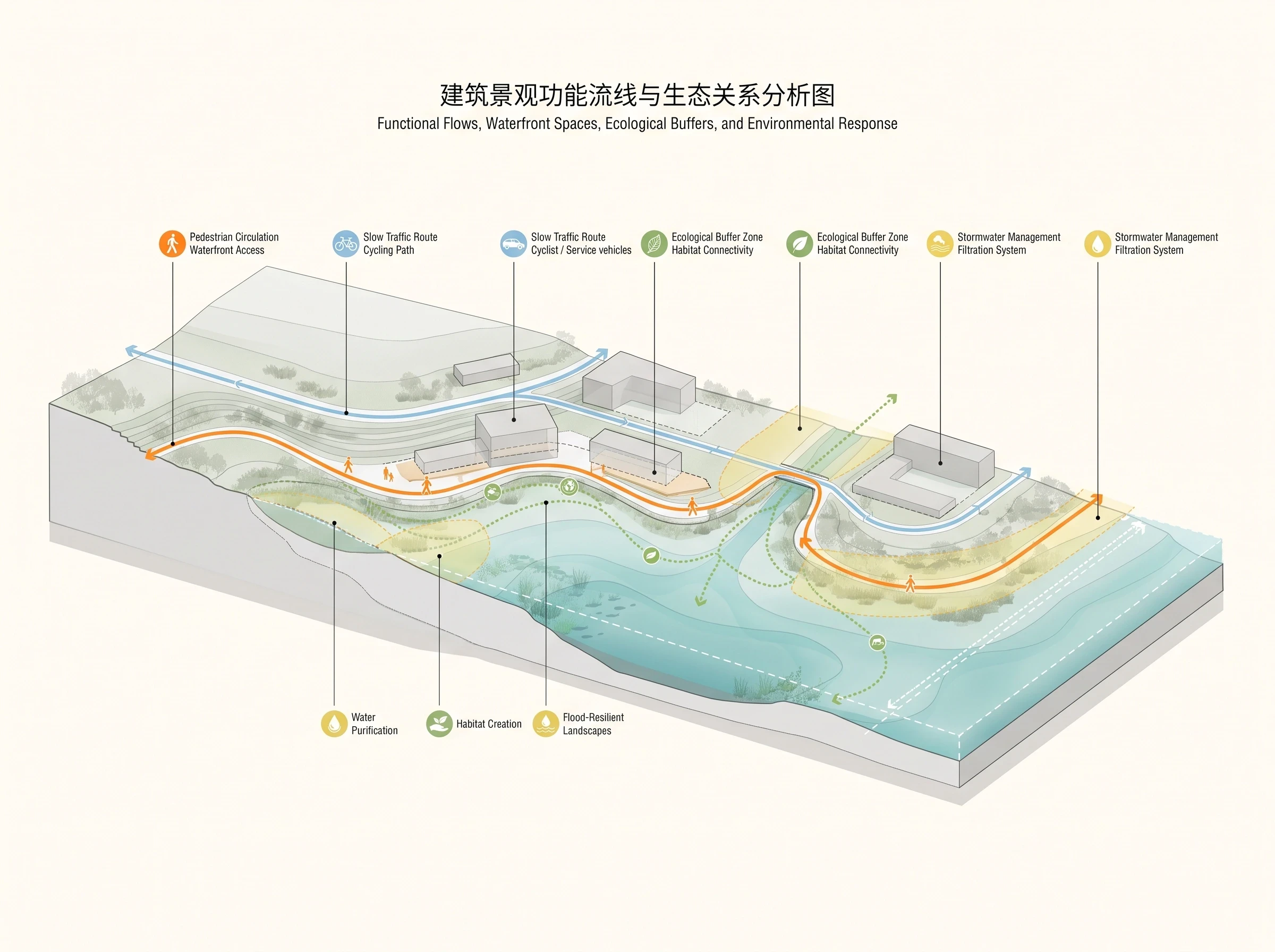 生态流线剖面分析图，功能流线 AI 设计参考