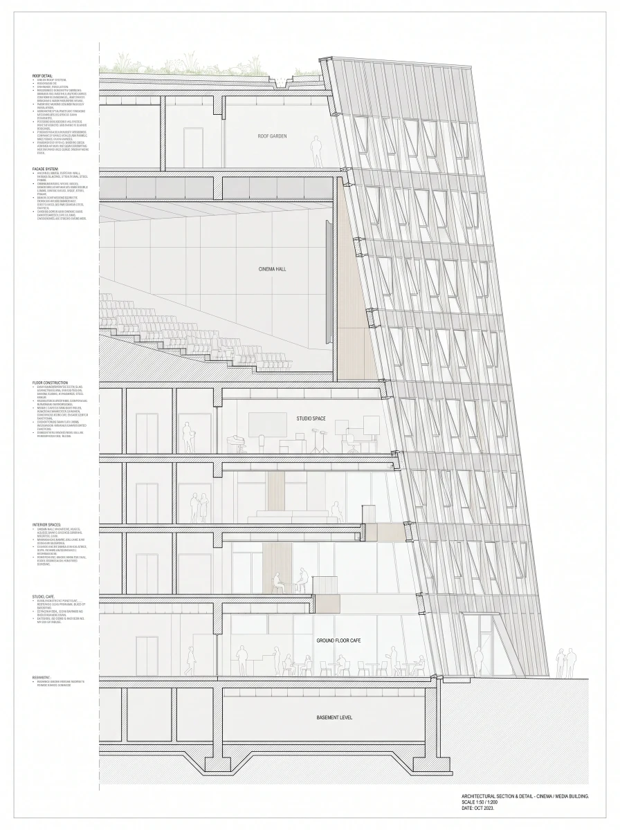 电影院建筑立面节点详图，节点详图 AI 设计参考