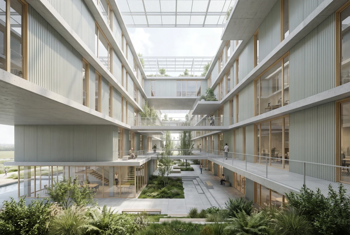 层叠绿廊庭院建筑，办公商业 AI 设计参考