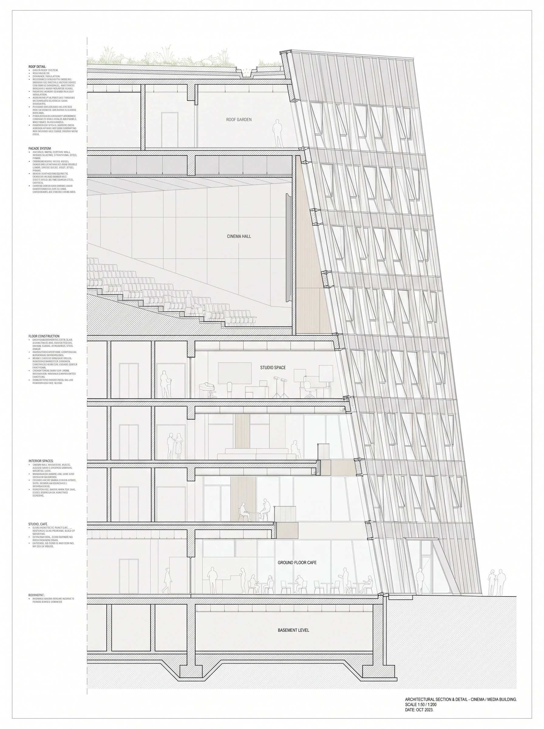 电影院建筑立面节点详图，节点详图 AI 设计参考