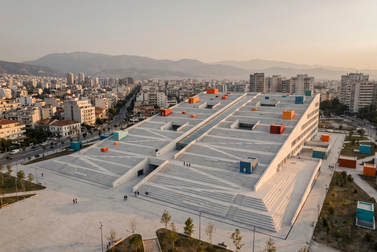 地拉那金字塔公共空间，综合公共建筑 AI 设计参考