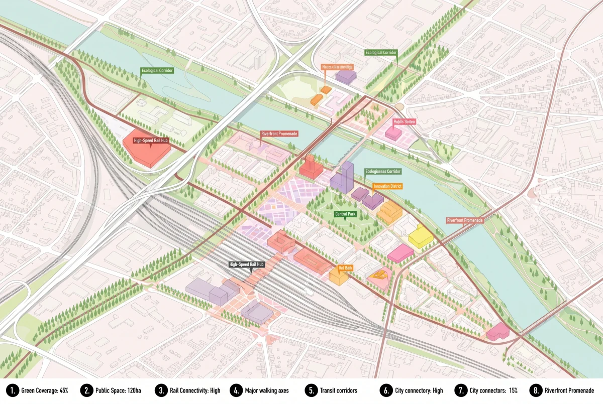 城市更新生态总平面图，总平面 AI 设计参考