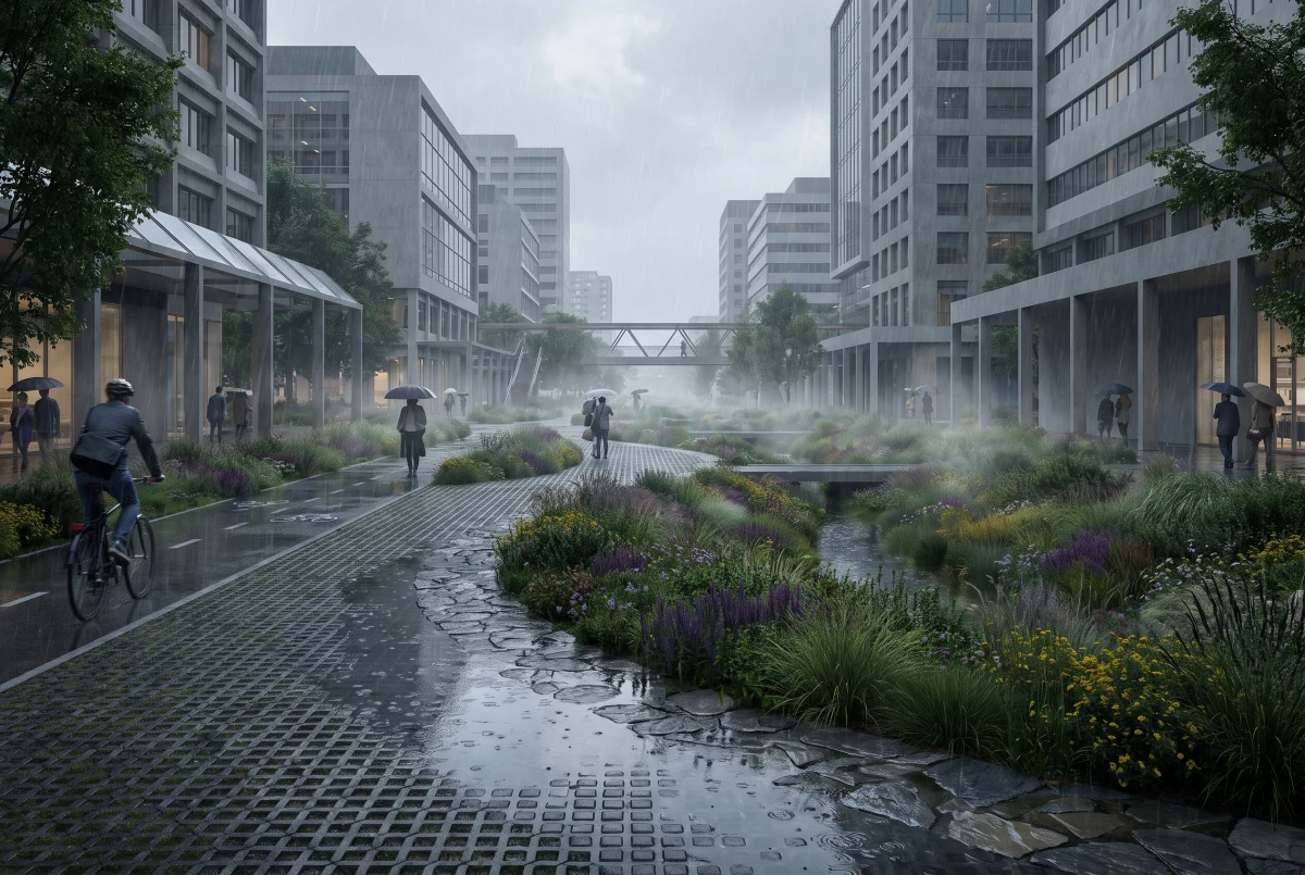雨水花园城市公园，公园绿地 AI 设计参考