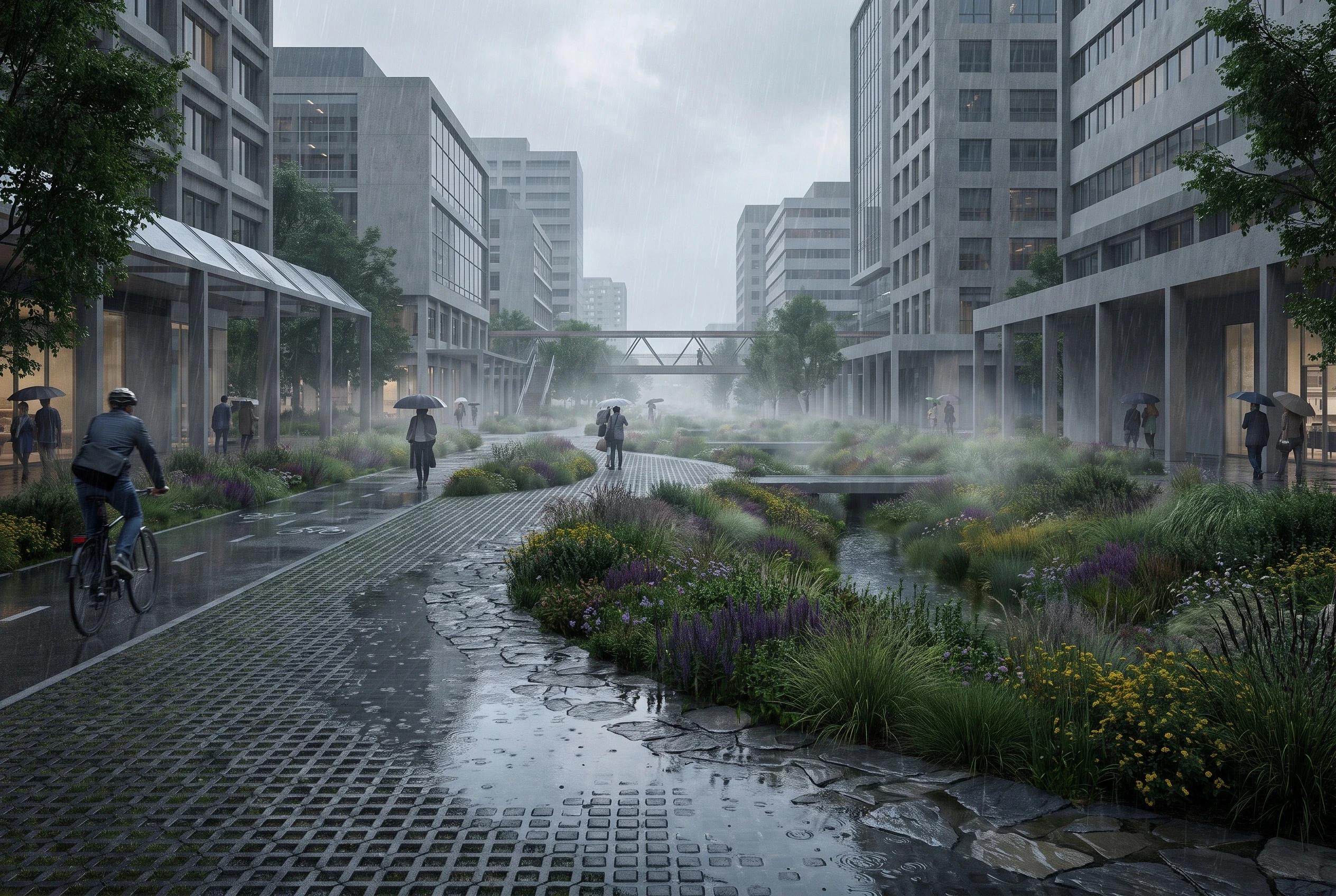 雨水花园城市公园，公园绿地 AI 设计参考