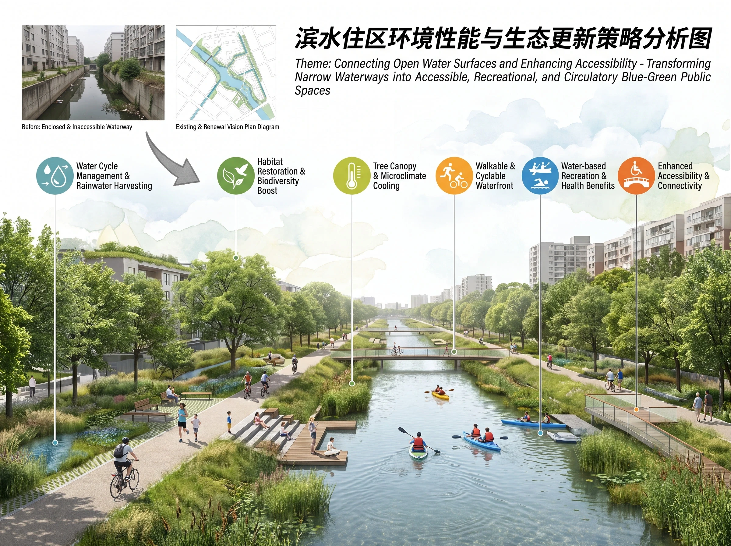 滨水生态连通策略，环境性能 AI 设计参考