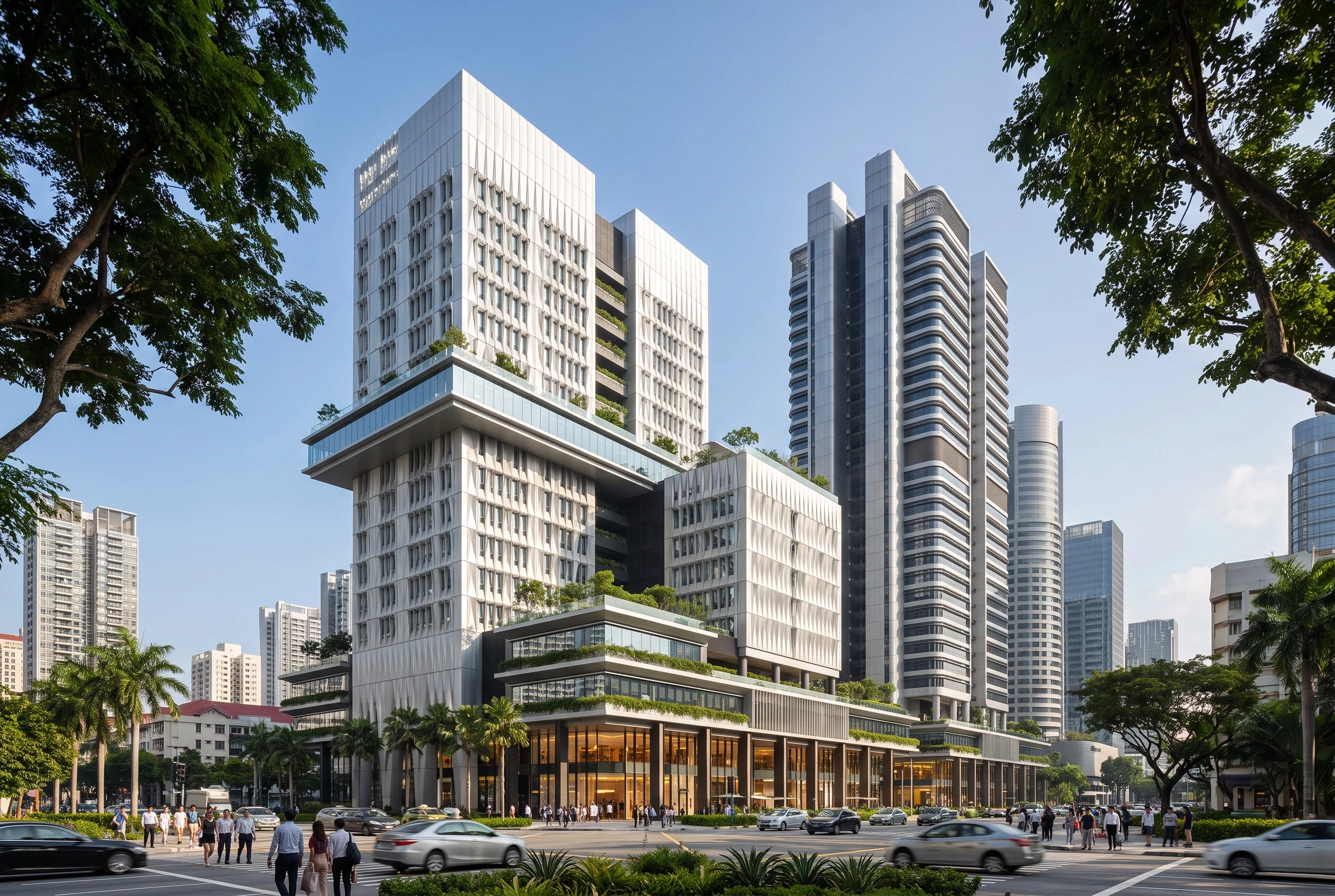 热带都市立体办公综合体，办公商业 AI 设计参考