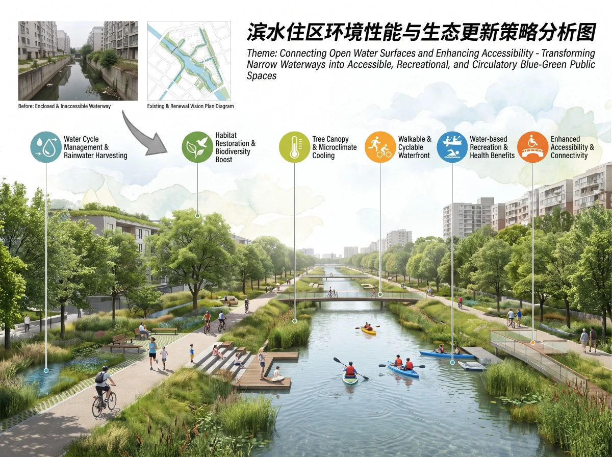 滨水生态连通策略，环境性能 AI 设计参考