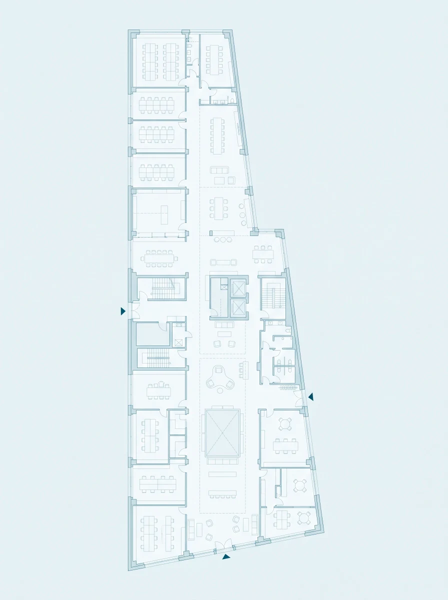浅蓝色公共建筑平面图，平面 AI 设计参考