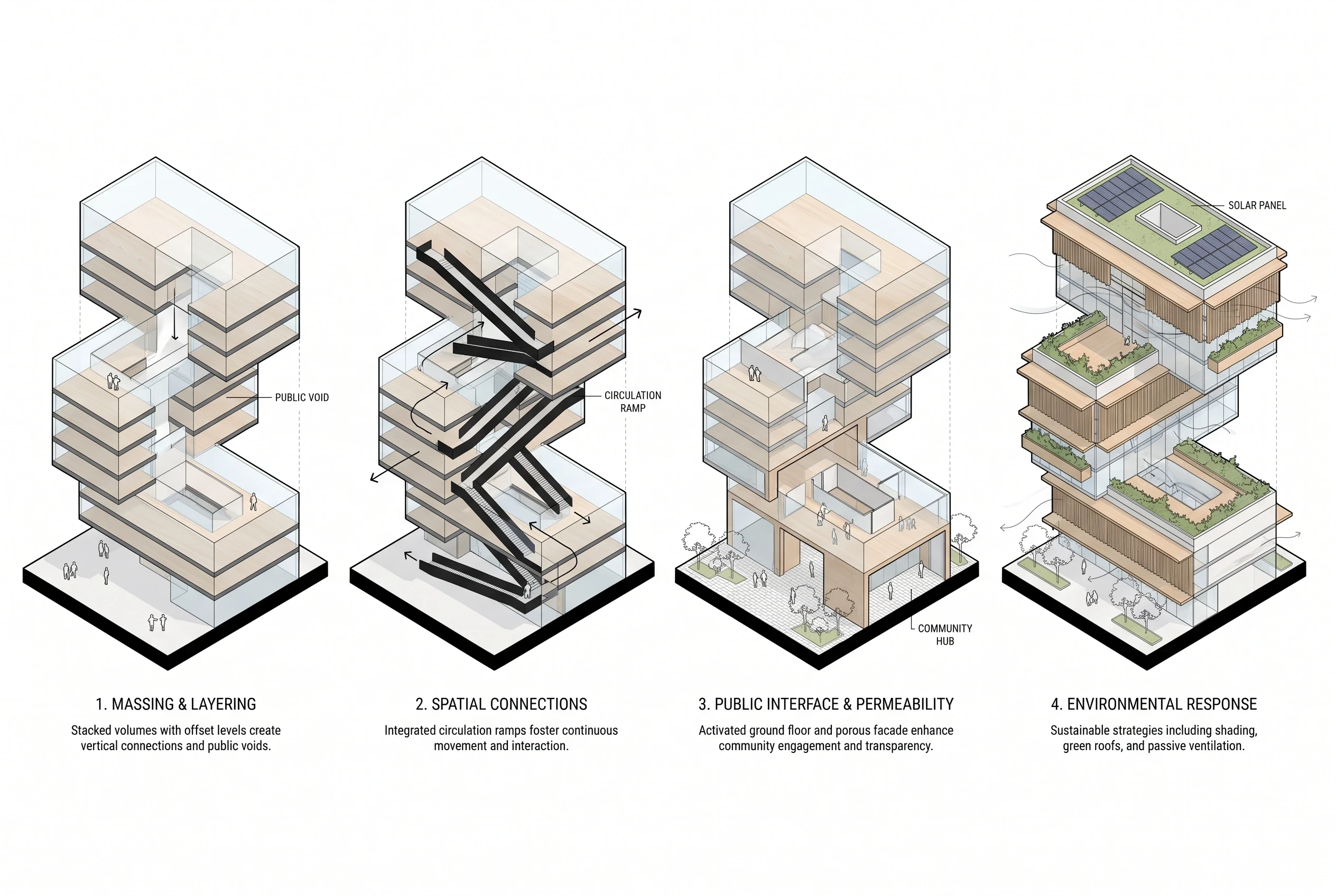 建筑体量生成轴测图解，体量生成 AI 设计参考